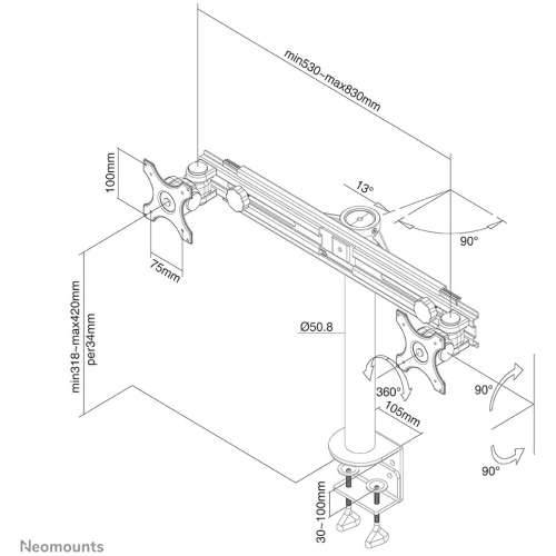 Neomounts desk mount for two flat screens up to 30“ (76 cm) 8KG FPMA-D700D Cijena