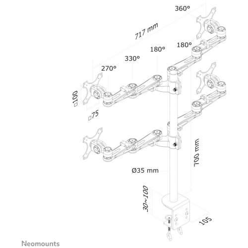 Neomounts desk mount for four flat screens up to 27“ (69 cm) 6KG FPMA-D935D4 Cijena