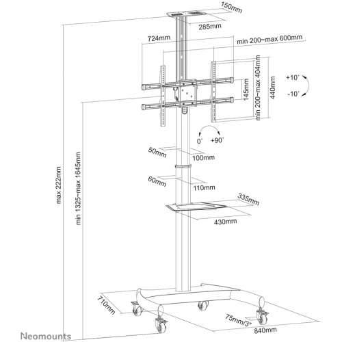 Mobile floor stand for flat-screen TVs up to 70“ (178 cm). Rotates 90°. 50 kg. PLASMA-M1900E Neomounts Cijena