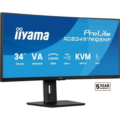 iiyama ProLite XCB3497WQSNP-B1 86.4cm (34") WQHD VA Curved Office Monitor 21:9 HDMI/DP/USB-C PD95W 120Hz 0.4ms Cijena