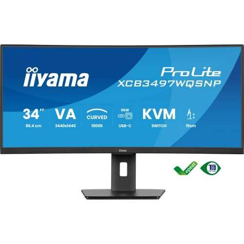 iiyama ProLite XCB3497WQSNP-B1 86.4cm (34") WQHD VA Curved Office Monitor 21:9 HDMI/DP/USB-C PD95W 120Hz 0.4ms Cijena