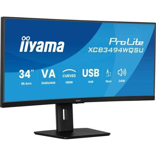 iiyama ProLite XCB3494WQSU-B1 86.4cm (34") WQHD VA Curved Office Monitor 21:9 HDMI/DP/USB-C 120Hz 0.4ms Cijena