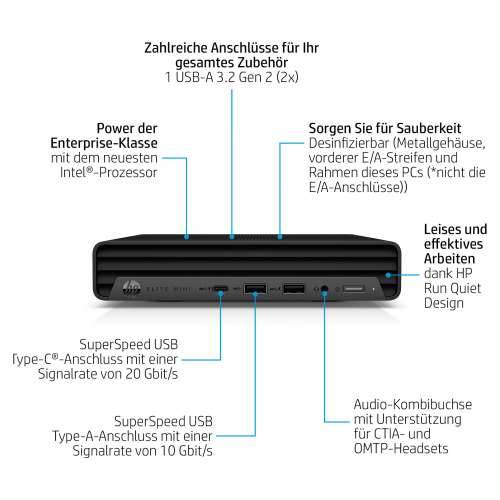 HP Elite 800 G9 - mini desktop Core i7 i7-14700 2.1 GHz - 16 GB - SSD 512 GB - German - with HP Wolf Pro Security Edition (1 year) Cijena