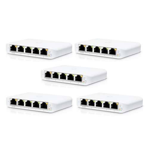 Ubiquiti 5-portni upravljani gigabit-LAN prekidač (USW-Flex-Mini-5) - paket od 5 [PoE, UniFi mrežni kontroler]