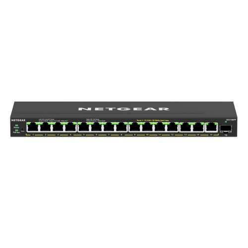 NETGEAR mrežni prekidač s 16 priključaka (GS316EPP) [15x Gigabit Ethernet, PoE +, maks. 231W, 1x SFP, metalno kućište, bez ventilatora]