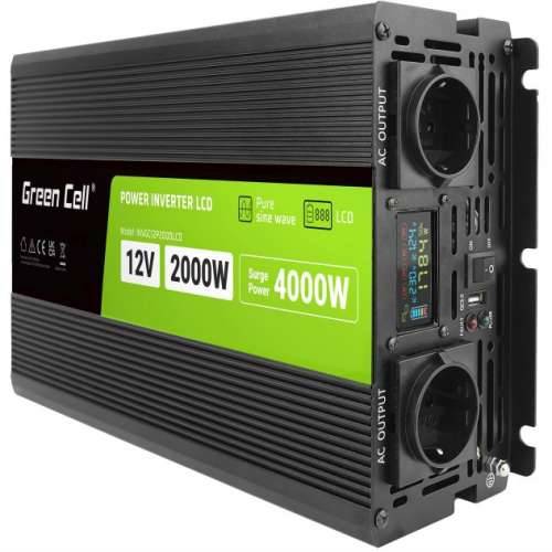 Green Cell car voltage converter power inverter 12V > 230V 2000W/4000W USB/2x socket/display black Cijena