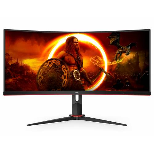 AOC Gaming CU34G2XP - 34 inch WQHD curved monitor, 180 Hz FreeSync Prem., HDR400 (3440x1440, 1ms GtG, HDMI, DisplayPort, USB Hub) black-red