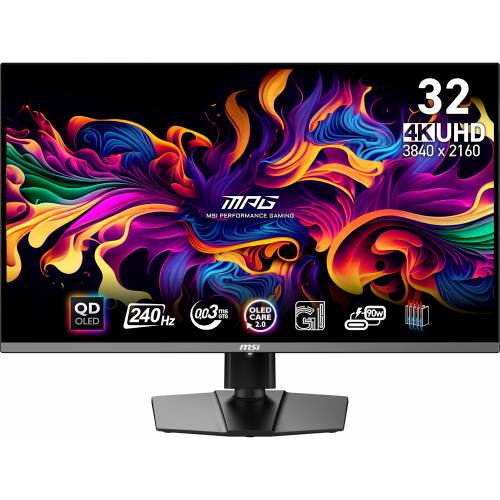 MSI MPG 321URXDE QD-OLED Gaming Monitor - 4K UHD, 240 Hz, 0.03ms MSI OLED Care 2.0, HDMI 2.1 with 48Gbps bandwidth, 120Hz, VRR and ALLM support