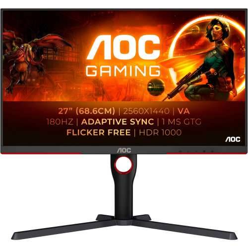 68.58cm/27“ (2560x1440) AOC Gaming Q27G3XMN/BK 16:9 QHD VA 1ms 180Hz HDR1000 HDMI DP Pivot Black